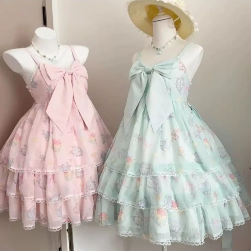 Vintage Y2K - Gaun Mini Lolita Jepang Manis Kawaii