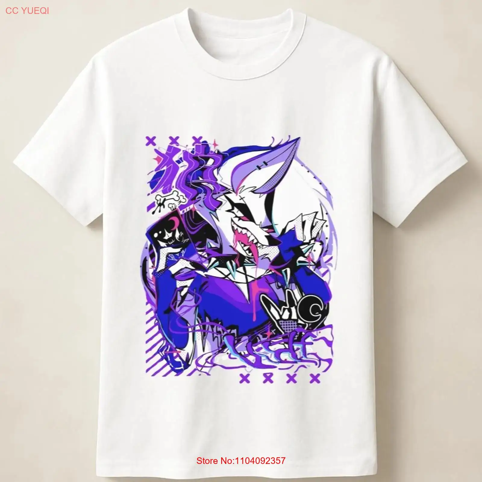 Vintage Fashion Photos - Kaos bergambar serigala anime ungu bergaya