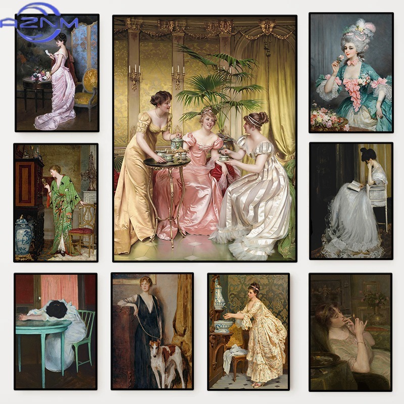 Vintage Victorian Fashion - Poster Potret Wanita Renaisans Lukisan Kanvas