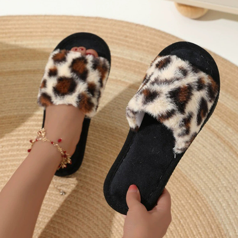 Vintage Old Fashion - Sandal Rumah Bulu Leopard Vintage Wanita