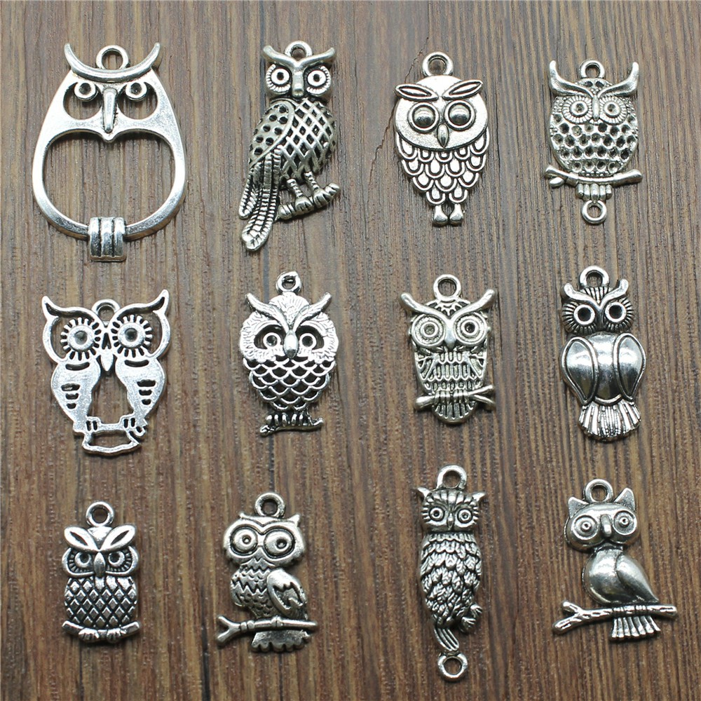 Vintage Fashion Jewelry - 10 Buah Jimat Burung Hantu Warna