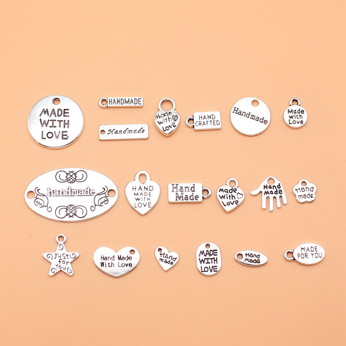Vintage Fashion Tags - 19 buah warna perak antik buatan