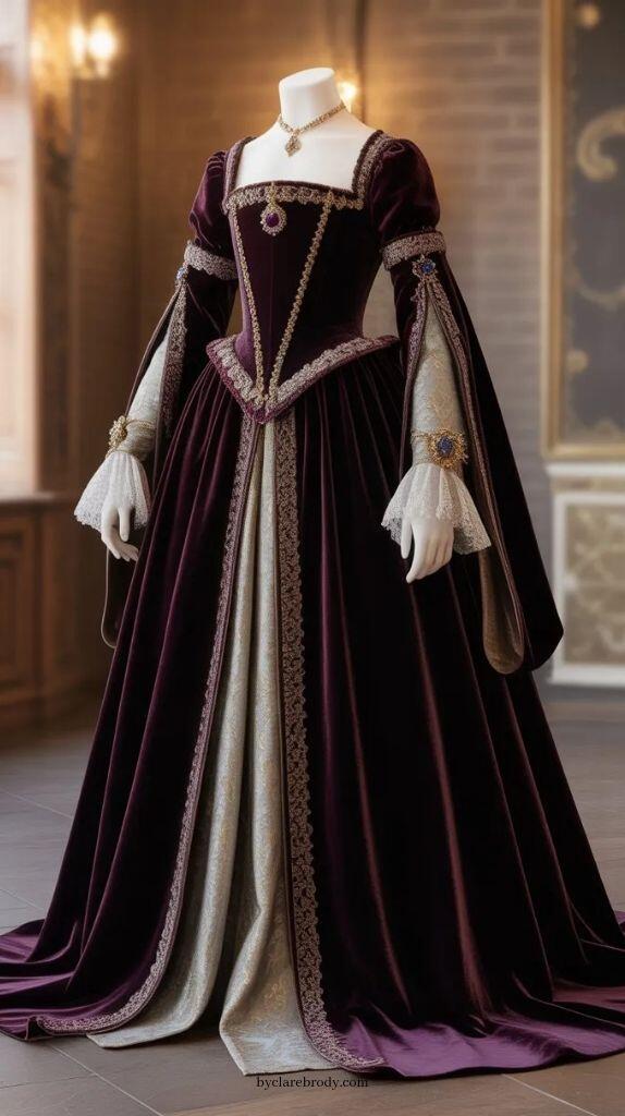 Vintage Victorian Fashion - Gaun Prom Ungu Duchess Vintage Kostum