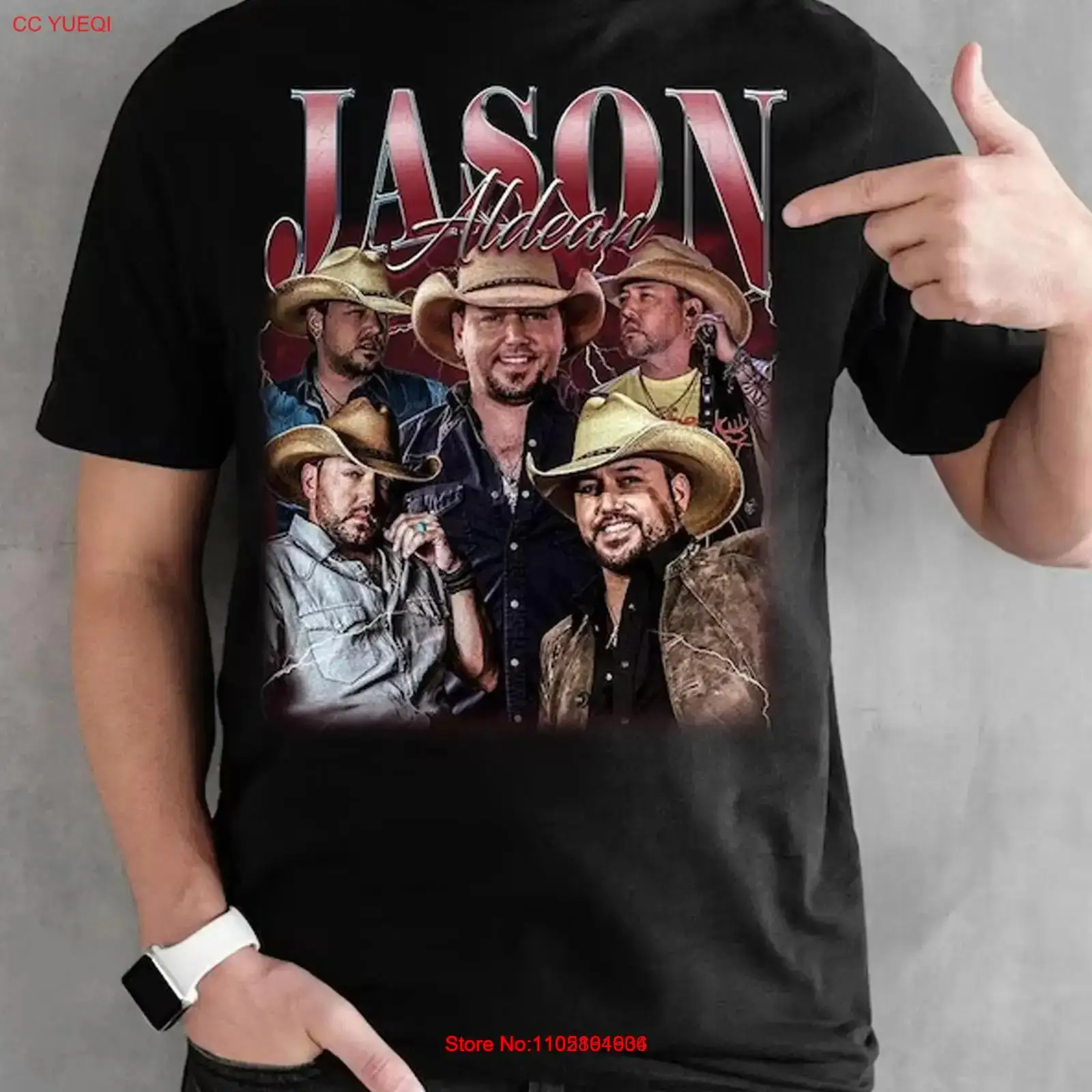Vintage Fashion Collage - Jason Aldean VTG Kaus Hitam Kolase