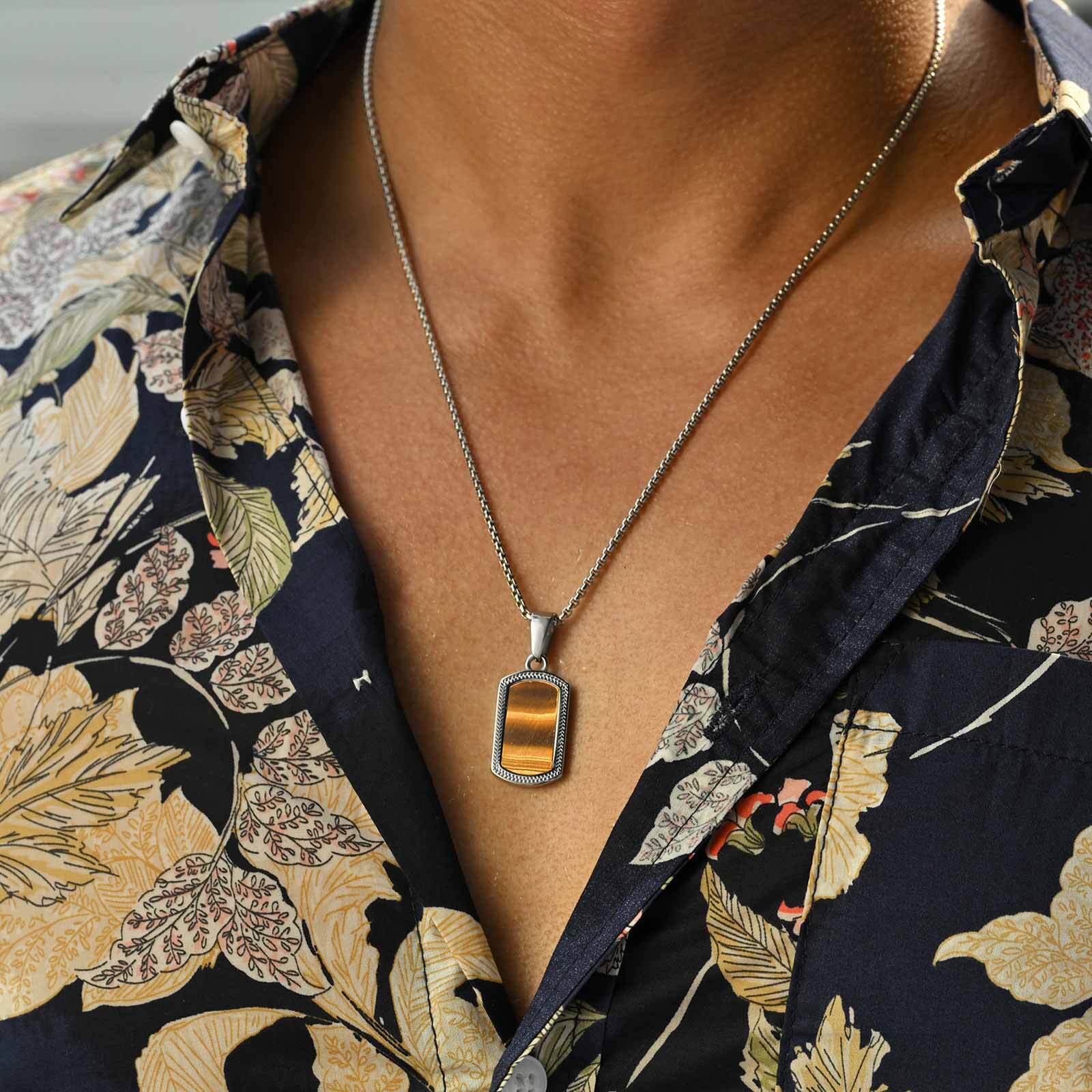 Vintage Fashion Tags - Kalung Liontin Batu Mata Harimau Baja