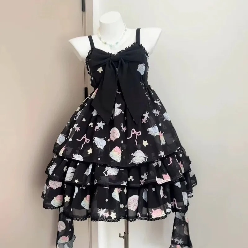 Gaun Mini Lolita Jepang Manis  - Vintage Y2K ulasan dan harga