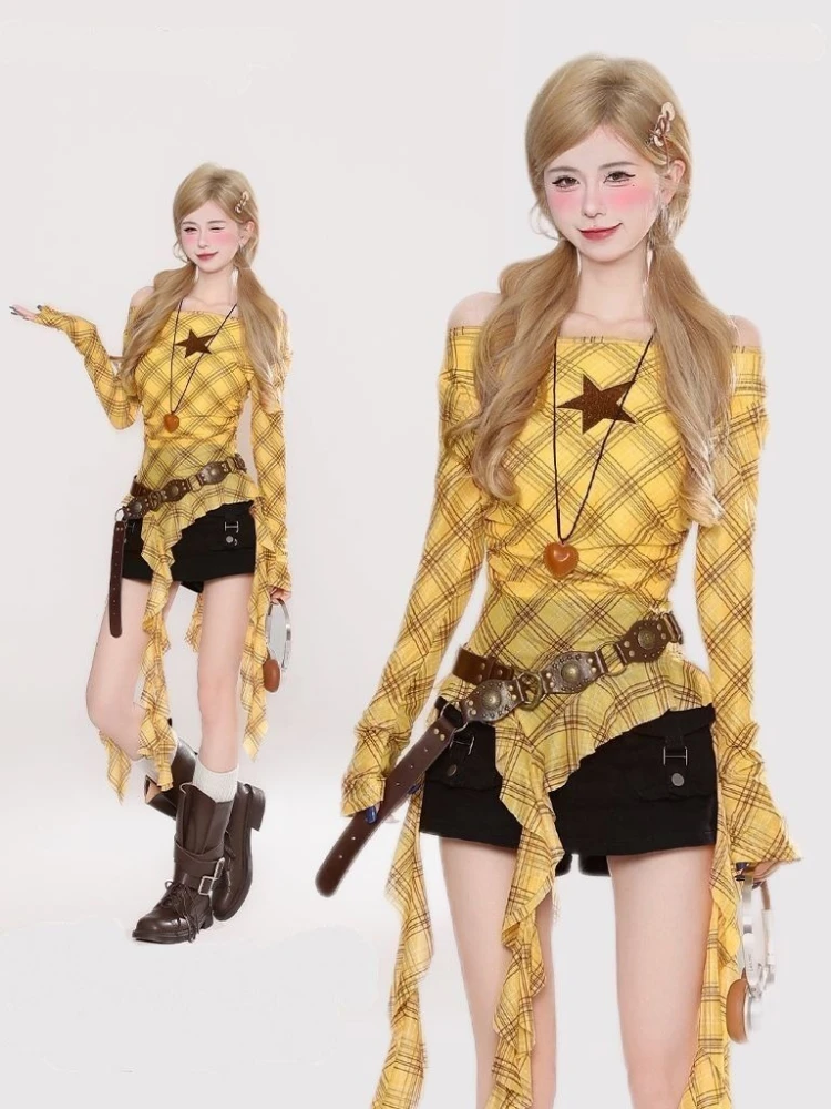 Kaos Vintage Y2K Plaid Slash N - Vintage Y2K ulasan dan harga