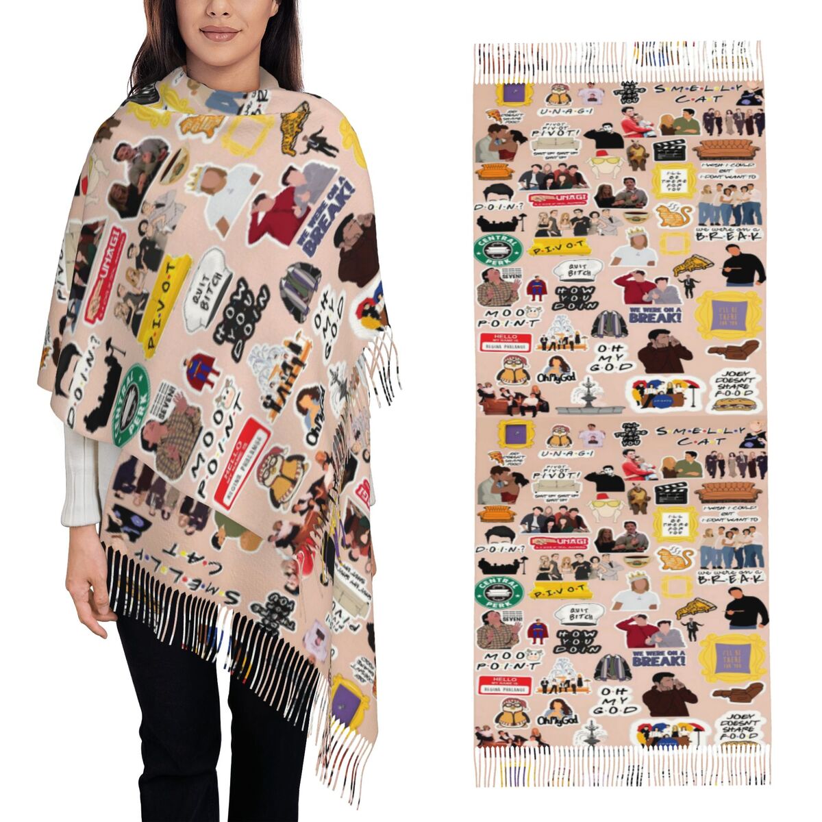 Selendang Rajut Motif Kolase S - Vintage Fashion Collage ulasan dan harga