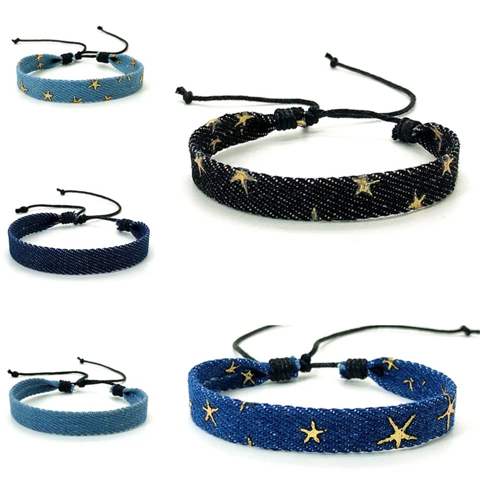 Gelang kain Denim sastra biru  - Vintage Fashion Boutique ulasan dan harga