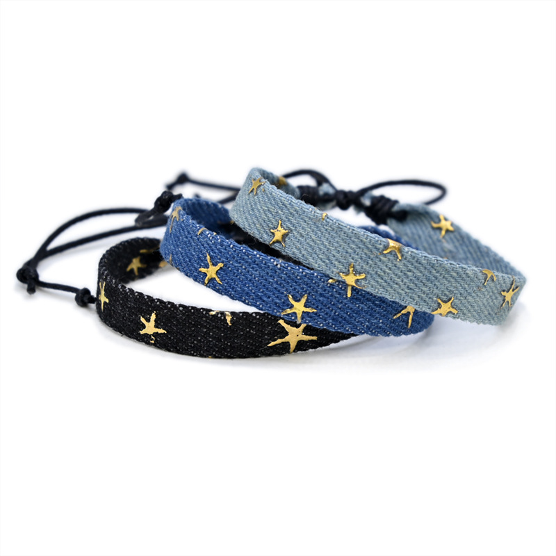 Gelang kain Denim sastra biru  - Vintage Fashion Boutique ulasan dan harga