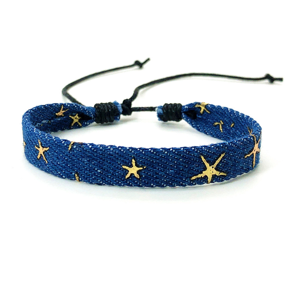 Gelang kain Denim sastra biru  - Vintage Fashion Boutique ulasan dan harga